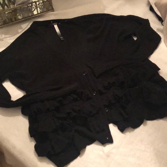 Kensie Sweaters - Kensie Black Ruffled Cardigan